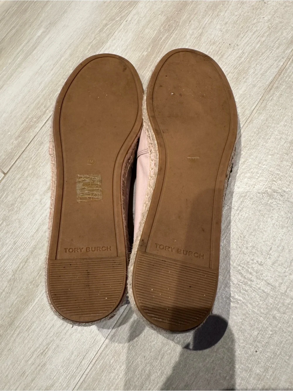 Tory Burch Pink Leather Espadrille with Black Cap Toe Size 8